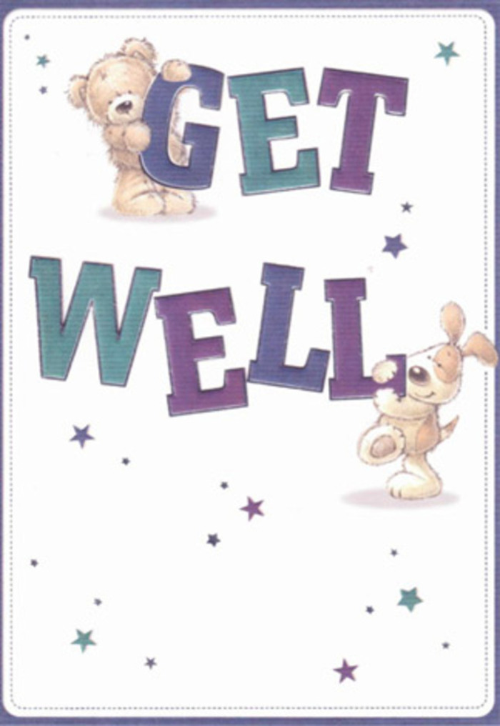 With joyful purpose, this get well card captures the feel of genuine encouragement found in St Mary Cray's winding neighborhoods. An endearing bear, soft and gentle in its brown coat, perches atop the bold violet 'GET', while a spirited puppy-a patchwork of cream and caramel-playfully clings to the vibrant teal 'WELL'. The hand-drawn letters are oversized and cheerful, shaded with gradients that reflect a local florist's eye for color harmony. Dancing across the background, golden and sapphire stars amplify the mood with sparkling optimism, their presence reminiscent of springtime wildflowers blooming near the Crayfields Park. The creamy white base creates a sense of welcome calm in the design, much like the cozy glow of familiar shopfronts at dusk. There's a palpable texture in the animals' fur, making the comfort almost tangible. Each artistic detail, arranged with the same deliberation as a hand-tied posey from Flowers St Mary Cray, delivers a sense of hope and friendly community spirit. This card serves as a gentle lift for anyone convalescing nearby, wrapping them in goodwill that resonates as deeply as the notes of a favorite local melody.